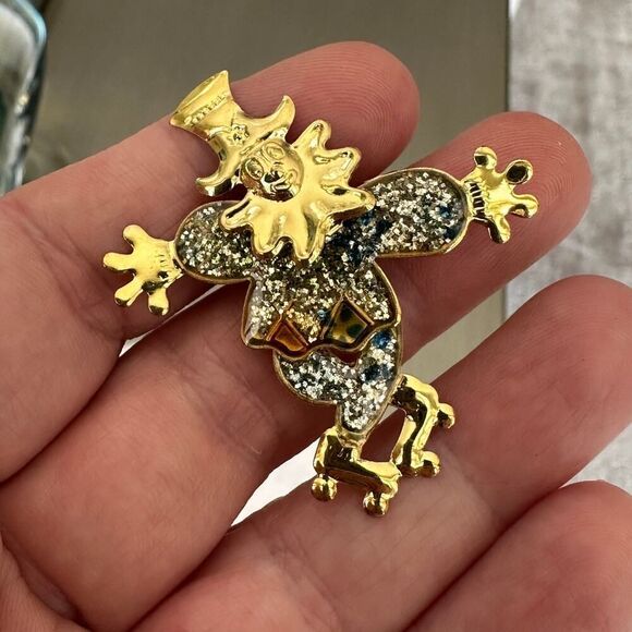Vintage Harlequin Moveable Clown Brooch-Moveable Limbs, Enamel Glitter - Picture 2 of 5